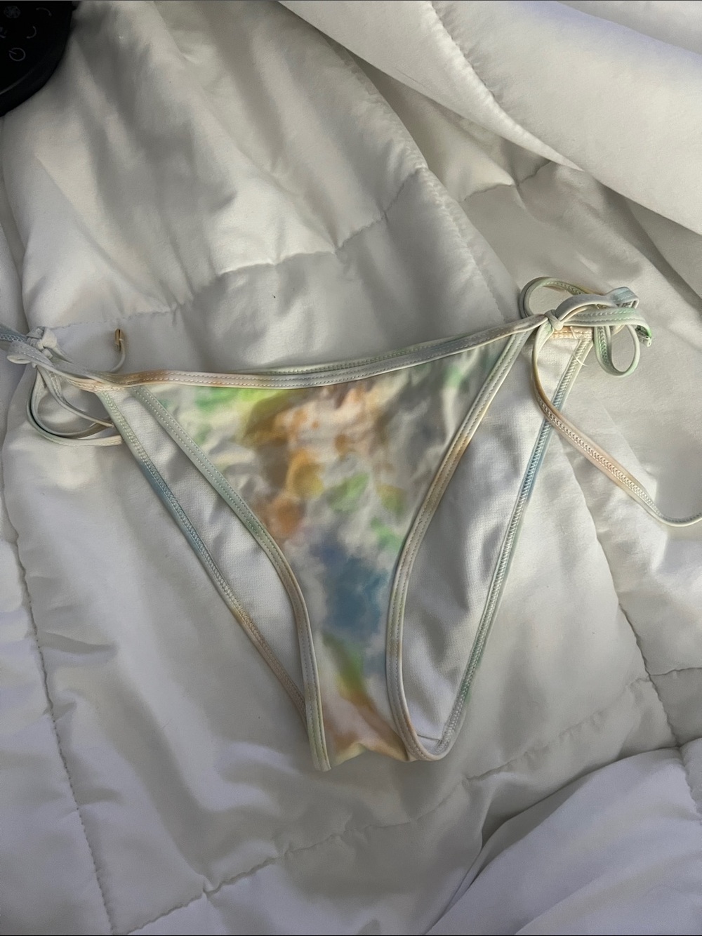 La Hearts White Bikini Bottom with Pastel Tie-Dye Trim